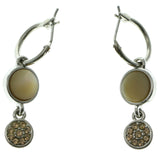 Silver-Tone & White Colored Metal Dangle-Earrings With Crystal Accents #LQE299