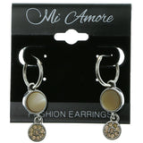 Silver-Tone & White Colored Metal Dangle-Earrings With Crystal Accents #LQE299