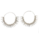 Spike Theme Crystal Accents Metal Hoop-Earrings Silver-Tone #LQE3173