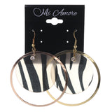 Zebra Print Dangle-Earrings With Crystal Accents Gold-Tone & Black Colored #LQE3314