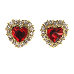 Heart Stud-Earrings With Crystal Accents Gold-Tone & Red Colored #LQE3489