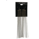 Metal Chain Tassel Dangle-Earrings With Bead Accents Black & Silver-Tone LQE387