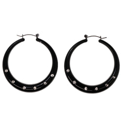 Black & Silver-Tone Colored Acrylic Hoop-Earrings With Crystal Accents #LQE3894