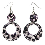 Sparkling Glitter Cheetah Print Dangle-Earrings With Bead Accents Black & Silver-Tone Colored #LQE3936