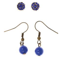 Stud and Dangle  Earring-Set With Bead Accents Blue & Gold-Tone Colored #LQE3999