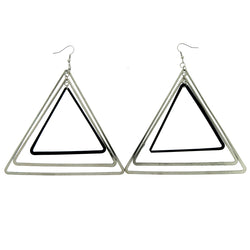 Silver-Tone & Black Colored Metal Dangle-Earrings #LQE405