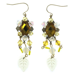Gold-Tone & Yellow Colored Metal Dangle-Earrings With Crystal Accents #LQE407