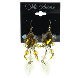 Gold-Tone & Yellow Colored Metal Dangle-Earrings With Crystal Accents #LQE407