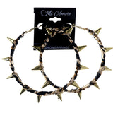 Spike Cheetah Print Hoop-Earrings Gold-Tone & Brown Colored #LQE4095