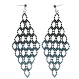 Blue & Green Colored Metal Chandelier-Earrings With Crystal Accents #LQE412