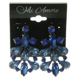 Blue & Silver-Tone Colored Metal Dangle-Earrings With Crystal Accents #LQE418
