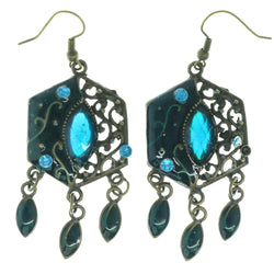Blue & Gold-Tone Colored Metal Dangle-Earrings With Crystal Accents #LQE420