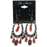 Red & Gold-Tone Colored Metal Dangle-Earrings With Crystal Accents #LQE425