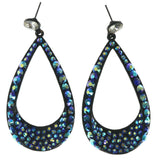 Blue & Black Colored Metal Dangle-Earrings With Crystal Accents #LQE426