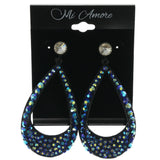 Blue & Black Colored Metal Dangle-Earrings With Crystal Accents #LQE426