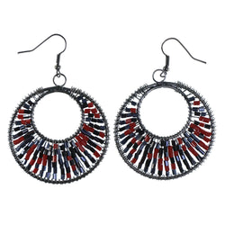 Black & Red Colored Metal Dangle-Earrings With Bead Accents #LQE4320