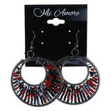 Black & Red Colored Metal Dangle-Earrings With Bead Accents #LQE4320