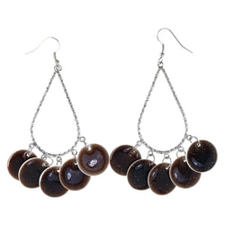 Glitter Sparkle Dangle-Earrings With Bead Accents Silver-Tone & Brown Colored #LQE4343