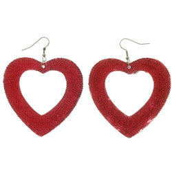 Heart Dangle-Earrings With Bead Accents Red & Silver-Tone Colored #LQE444
