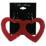 Heart Dangle-Earrings With Bead Accents Red & Silver-Tone Colored #LQE444