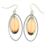 Peach & Silver-Tone Colored Metal Dangle-Earrings With Stone Accents #LQE450
