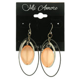 Peach & Silver-Tone Colored Metal Dangle-Earrings With Stone Accents #LQE450