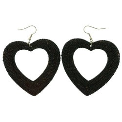 Heart Dangle-Earrings With Crystal Accents Black & Silver-Tone Colored #LQE452