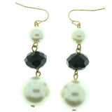 White & Black Colored Acrylic Dangle-Earrings With Bead Accents #LQE458