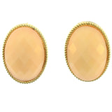 Peach & Gold-Tone Colored Metal Stud-Earrings With Bead Accents #LQE460