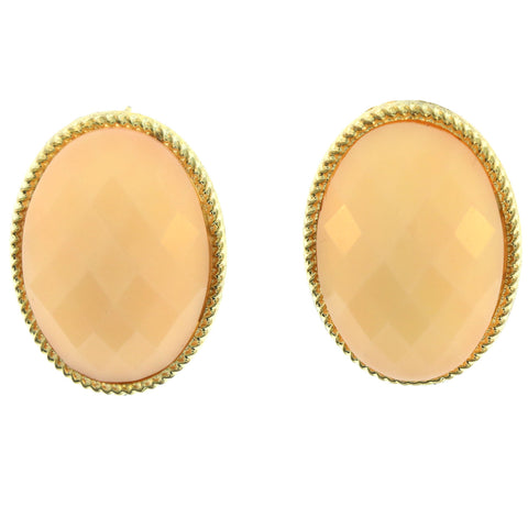 Peach & Gold-Tone Colored Metal Stud-Earrings With Bead Accents #LQE460