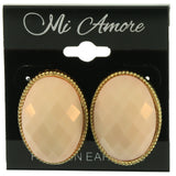 Peach & Gold-Tone Colored Metal Stud-Earrings With Bead Accents #LQE460
