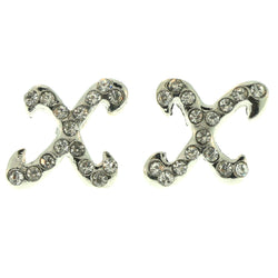 Silver-Tone Metal Stud-Earrings With Crystal Accents #LQE461