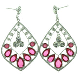 Silver-Tone & Pink Colored Metal Dangle-Earrings With Crystal Accents #LQE475