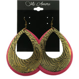 Gold-Tone & Pink Colored Metal Dangle-Earrings #LQE480