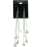 Crown Lock Drop-Dangle-Earrings  With Bead Accents Silver-Tone Color #LQE483