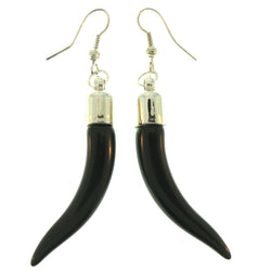 Tusk Dangle-Earrings Black & Silver-Tone Colored #LQE484