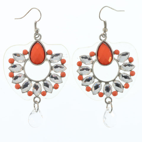 Orange & Clear Colored Acrylic Dangle-Earrings With Crystal Accents #LQE705
