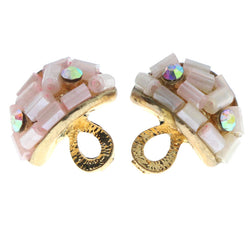 Mushroom Stud-Earrings With Crystal Accents Pink & Gold-Tone Colored #LQE730