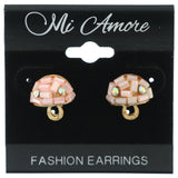 Mushroom Stud-Earrings With Crystal Accents Pink & Gold-Tone Colored #LQE730