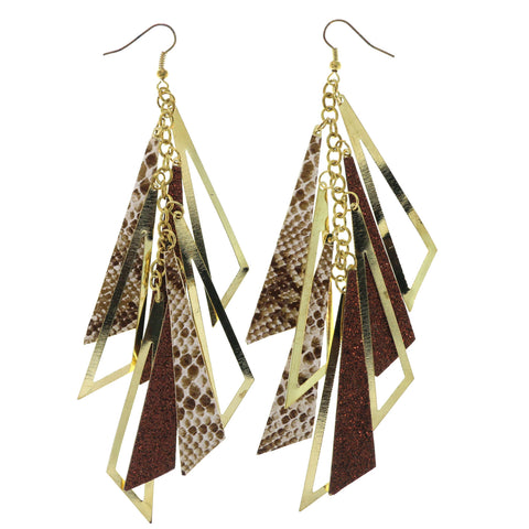 Snake Skin Sparkle Dangle-Earrings Gold-Tone & Brown Colored #LQE785