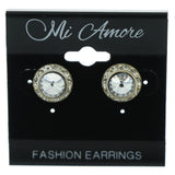 Silver-Tone Metal Stud-Earrings With Crystal Accents #LQE815