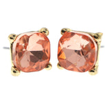 Peach & Gold-Tone Colored Metal Stud-Earrings With Crystal Accents #LQE826