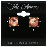 Peach & Gold-Tone Colored Metal Stud-Earrings With Crystal Accents #LQE826