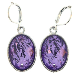 Purple & Silver-Tone Colored Metal Hoop-Earrings With Crystal Accents #LQE829