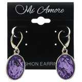 Purple & Silver-Tone Colored Metal Hoop-Earrings With Crystal Accents #LQE829