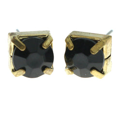 Black & Gold-Tone Colored Metal Stud-Earrings With Crystal Accents #LQE853