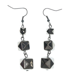 Silver-Tone Acrylic Drop-Dangle-Earrings With Bead Accents #LQE873
