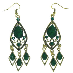 Antique Dangle-Earrings With Crystal Accents Gold-Tone & Green Colored #LQE903