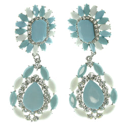 Blue & White Colored Metal Dangle-Earrings With Bead Accents #LQE904