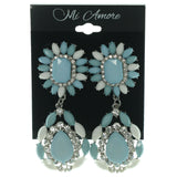 Blue & White Colored Metal Dangle-Earrings With Bead Accents #LQE904